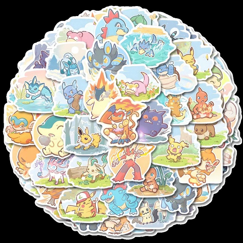 63 pièces Pokemon Anime autocollants Pikachu ordinateur portable planche à roulettes valise Kawaii a