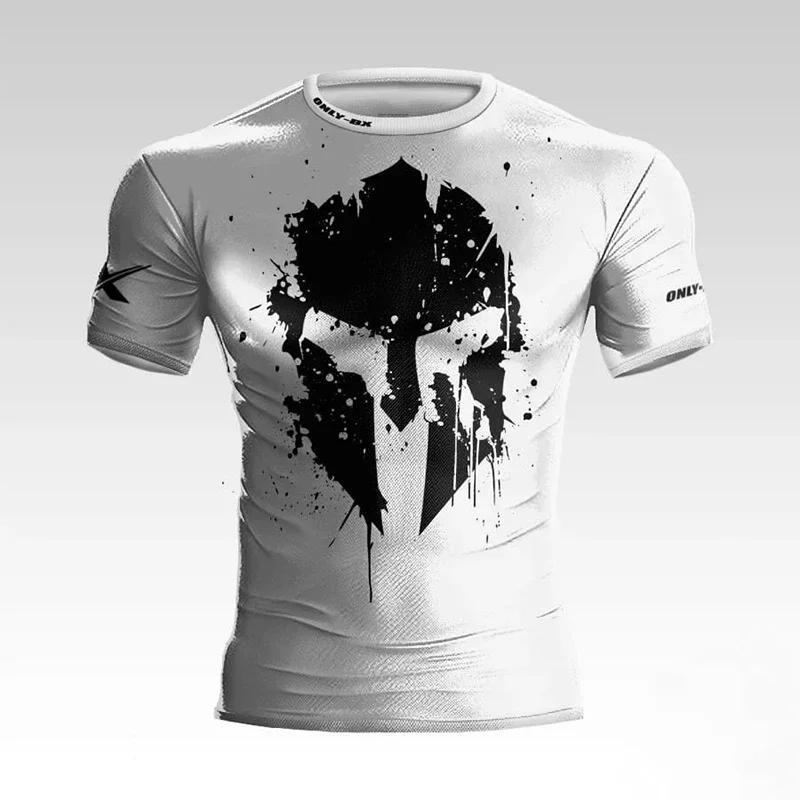 T-shirt pour hommes imprimé en 3D, nouveau style d'été, casque Spartan, pour la boxe et le fitness,