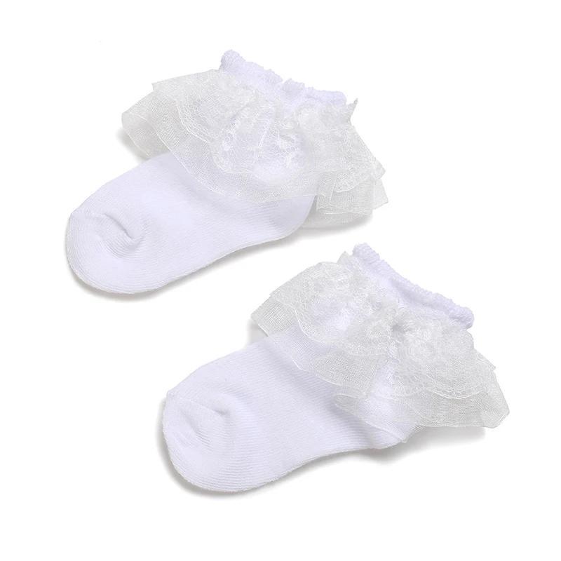 4 paires chaussettes courtes coton dentelle bébé 0-1 an - Blanc baptême garçons filles - Nouveau-né