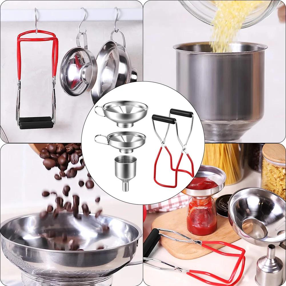 Entonnoir de mise en conserve avec poignée, 4 pièces, lève-pot de conserve en acier inoxydable, ento