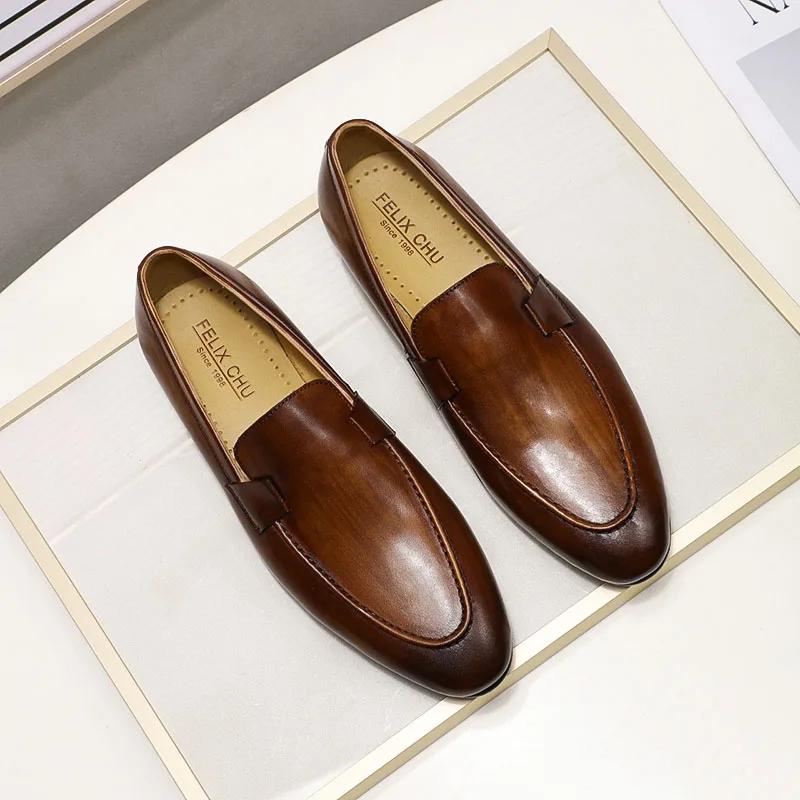 Mocassins pour hommes, Style automne et été, pour fête de mariage, danse, noir, marron, cuir véritab