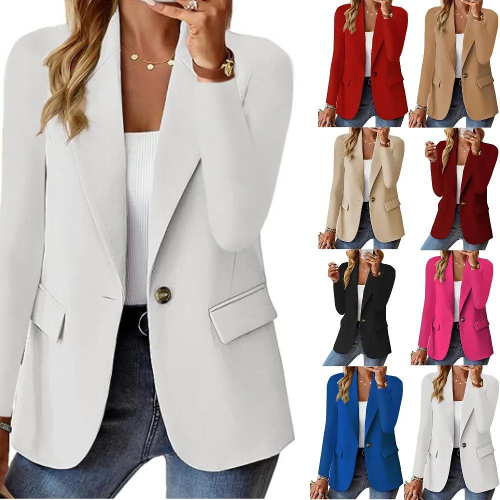 Veste décontractée sans chapeau à manches longues pour femmes, manteau imbibé de boutons solides, re
