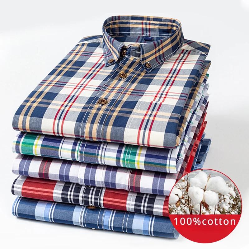 Chemises à manches longues à carreaux 100% coton de haute qualité pour hommes, coupe cintrée, chemis