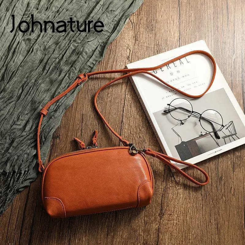 Johnature – sac Simple en cuir véritable pour femmes, petit sac de loisirs en peau de vache naturell