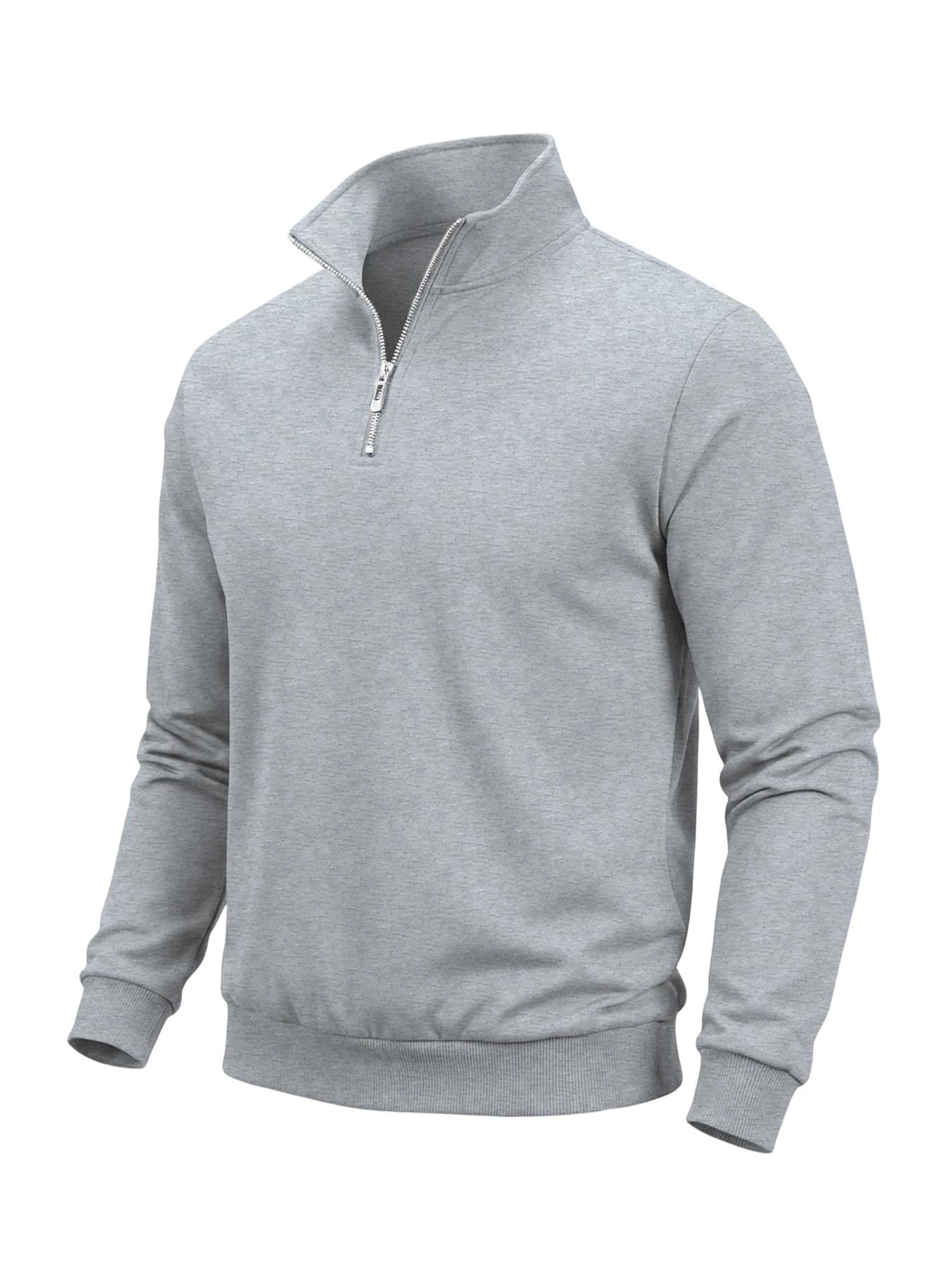 Sweat-shirt à demi-fermeture éclair pour homme, couleur unie, col roulé, pull à manches longues, pou