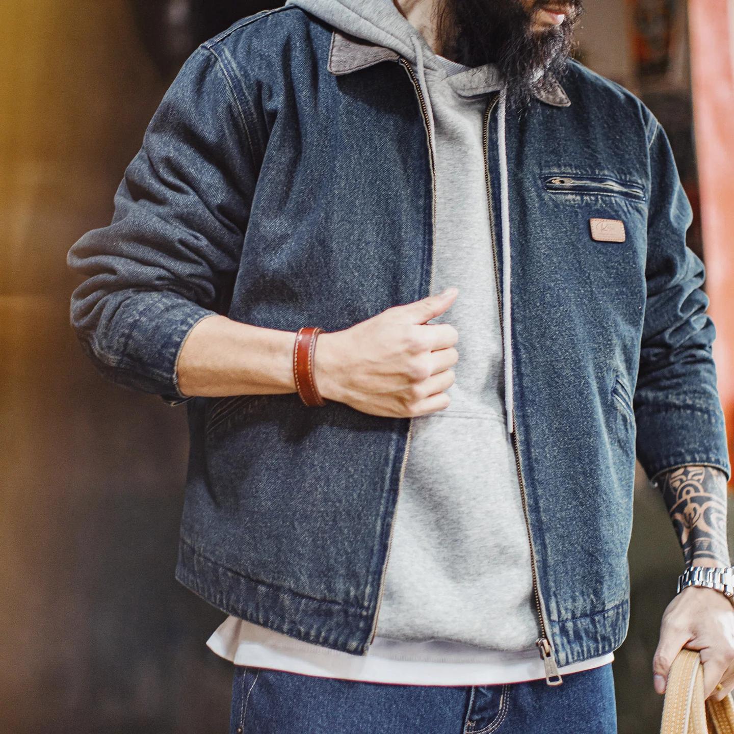 Veste en jean Detroit vintage pour homme Maden, 10,5 oz, courte, lourde, style safari, col à revers,