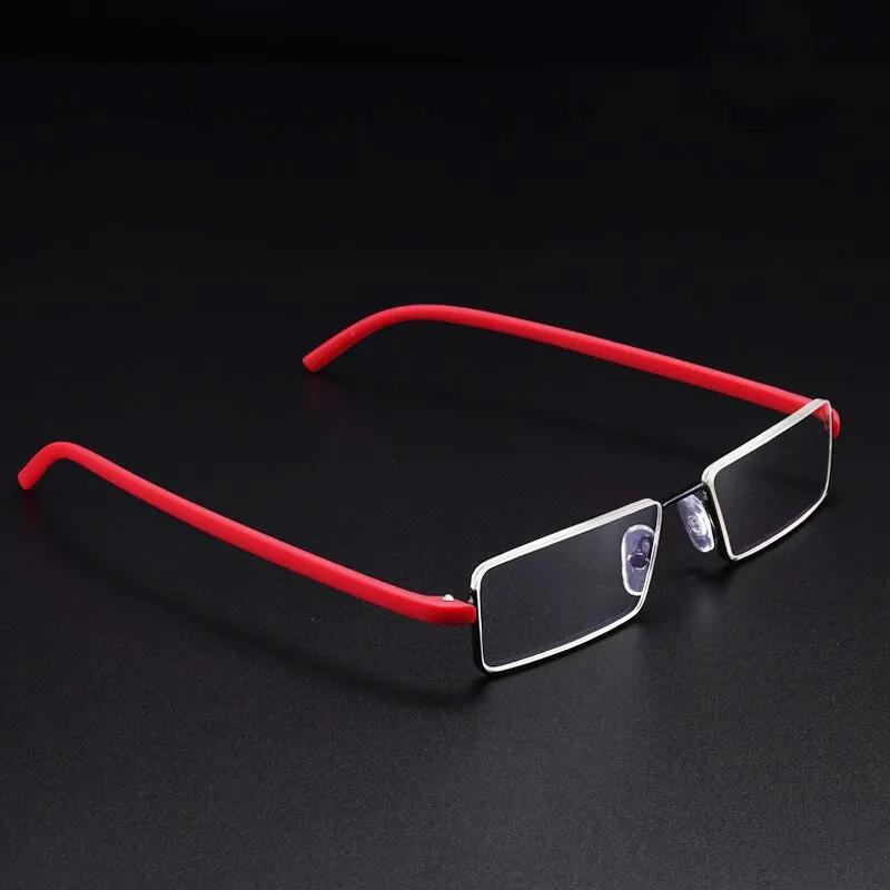 Lunettes de Lecture Anti-Lumière Bleue en Métal pour Homme, Demi-Monture, avec Étui, + 1.0 1.5 2.0 2
