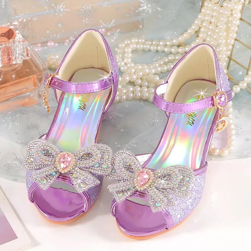 Sandales d'été à talons pour filles, chaussures à paillettes brillantes avec strass, chaussures de d