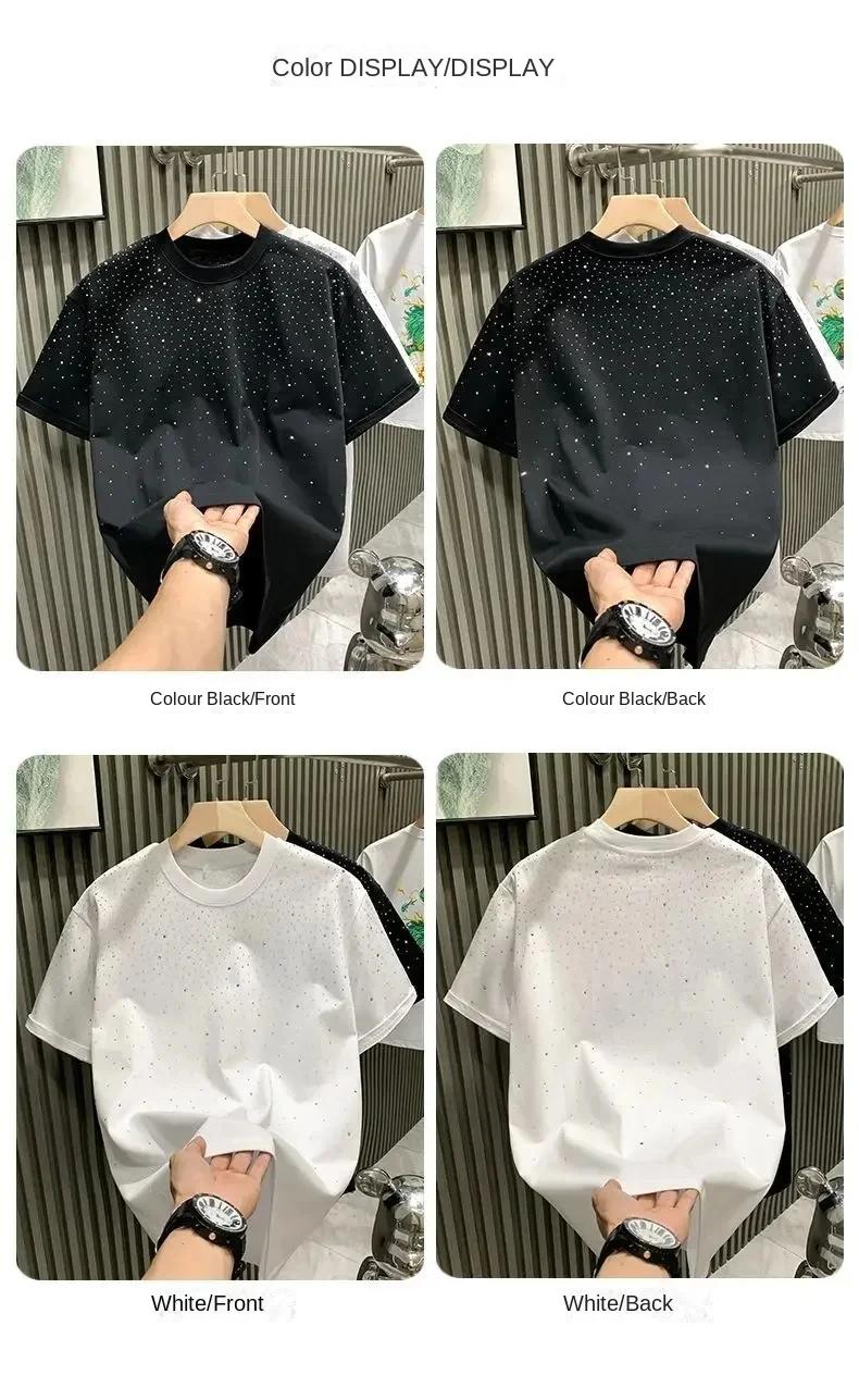 Été hommes vêtements été strass Rivet T-shirt col rond T-shirt style décontracté Version coréenne ho