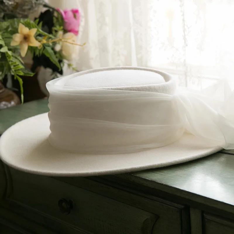 Nouveau français 100% laine haut-de-forme voile Vintage dîner fête élégant blanc Fedora voyage lumiè