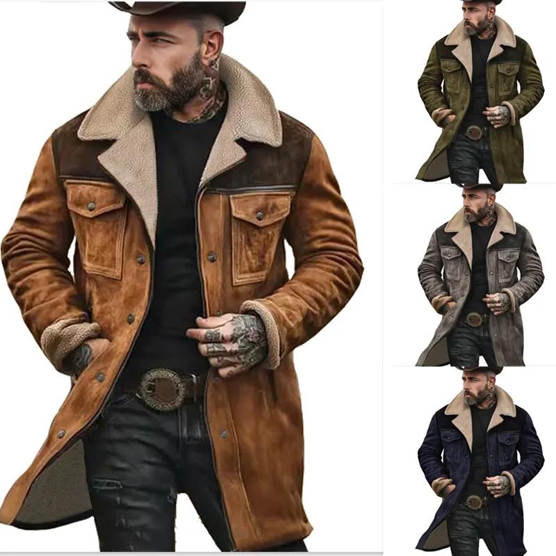 2025 automne et hiver hommes manteau en daim couleur correspondant veste multi-poches manteau à glis