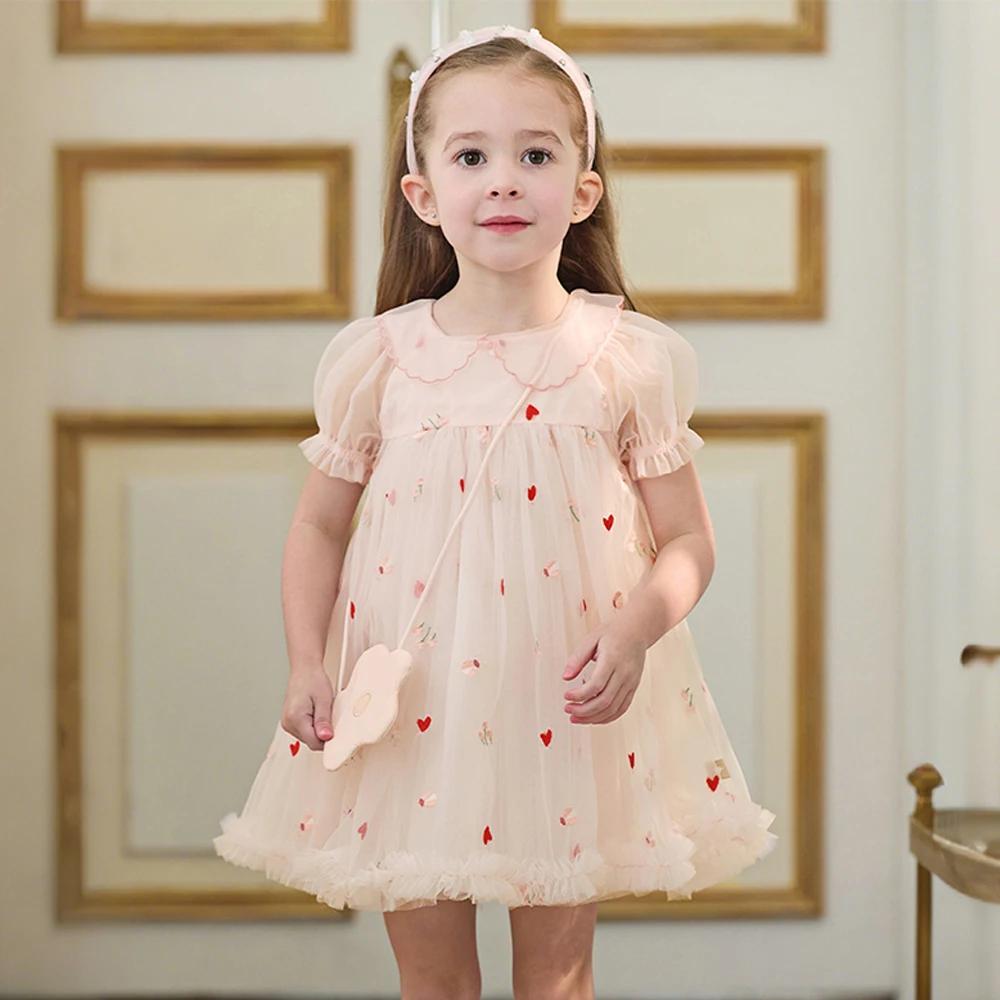 Robe en maille pour enfants Dave Bella, robe de princesse brodée, robe d'été à manches courtes pour