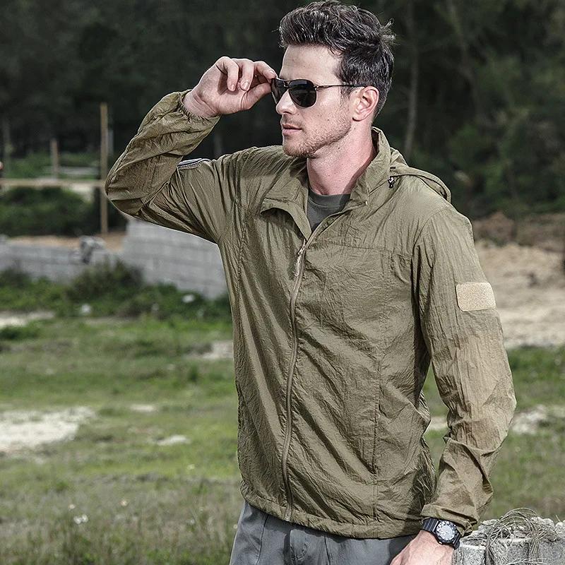 Veste tactique légère d'été pour hommes, coupe-vent à peau fine, imperméable à capuche, séchage rapi