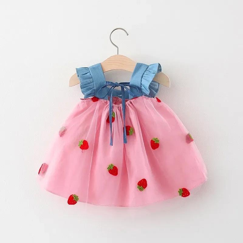 Robe d'été pour bébé fille, robe en maille cerise, robe de plage mignonne pour bébé fille, vêtements
