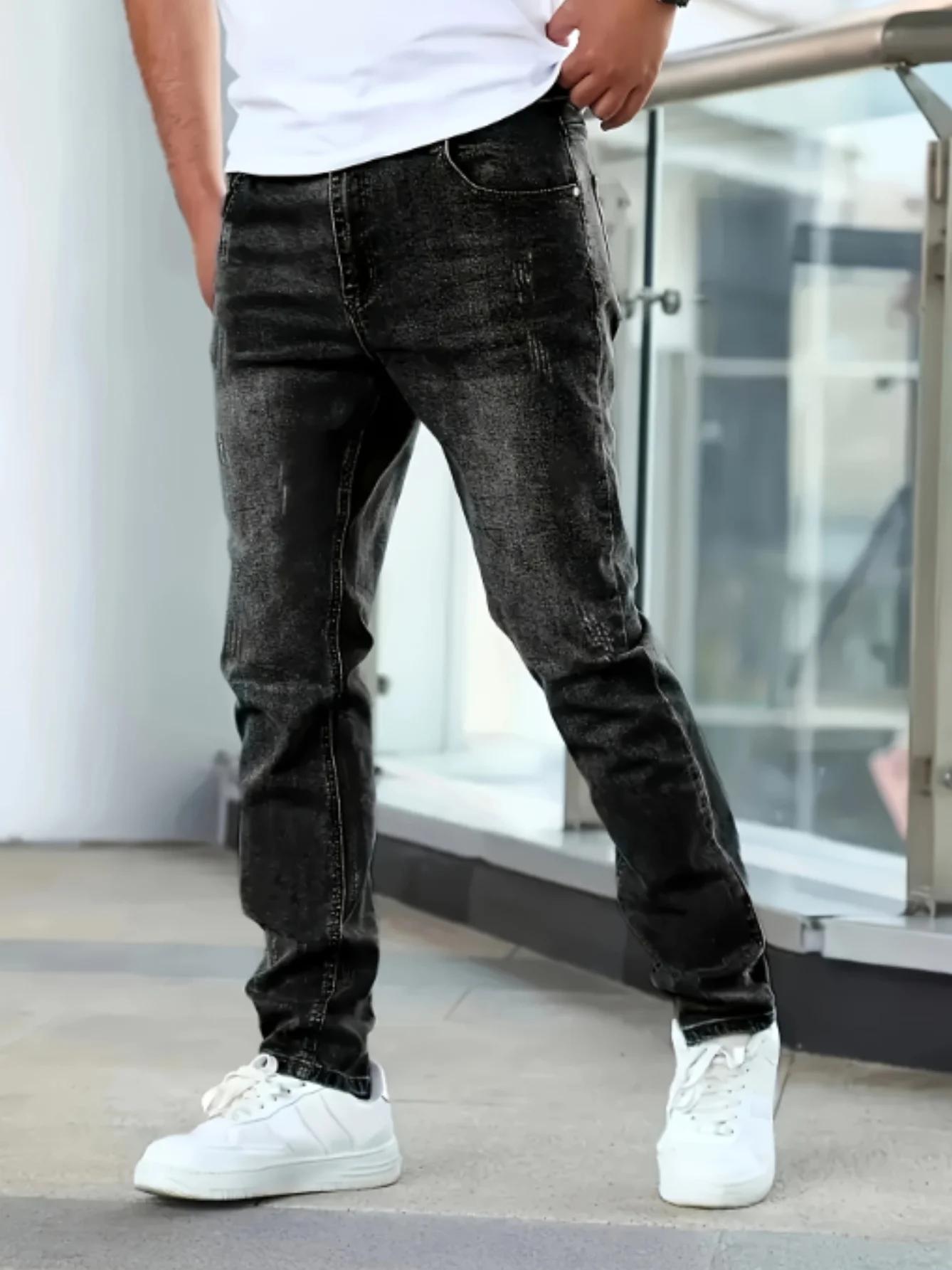 Jean extensible décontracté pour hommes, pantalon en Denim vieilli de Style de rue Chic, 1 pièce
