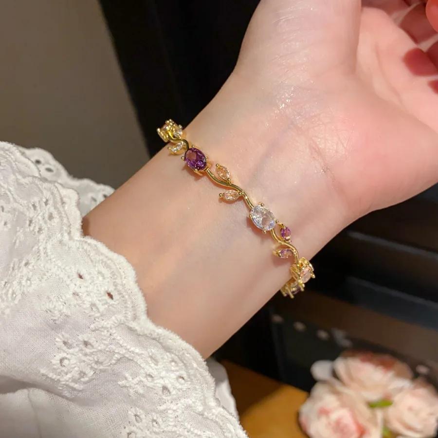 Bracelets colorés en zircone cubique pour femmes, breloque tendance, coupe Marquise, feuille CZ, bij