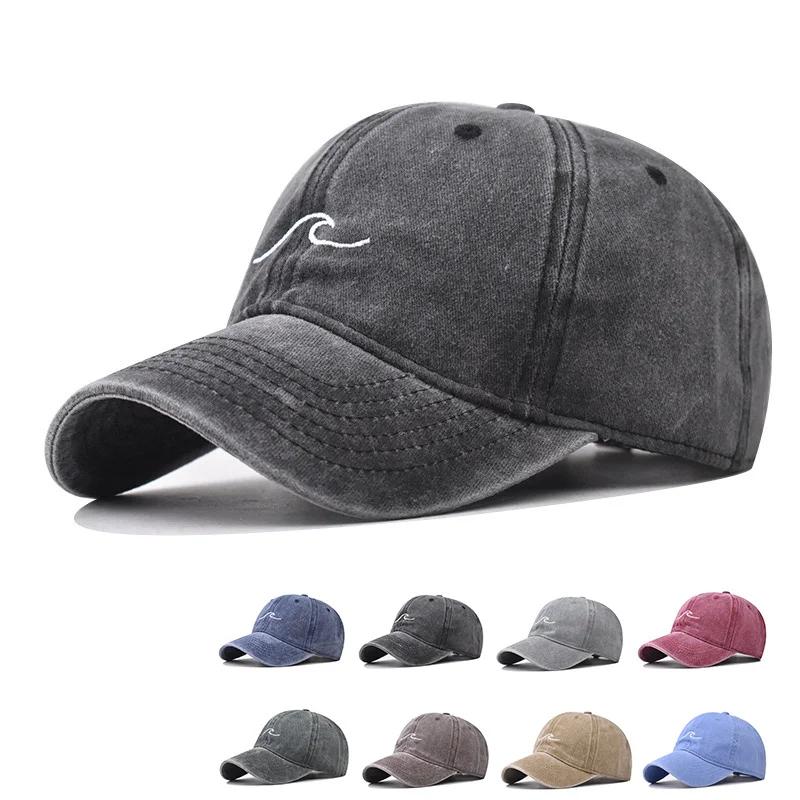 Casquette de Baseball brodée d'ondulation ondulée, couleur unie, en coton lavé, chapeaux de papa sim