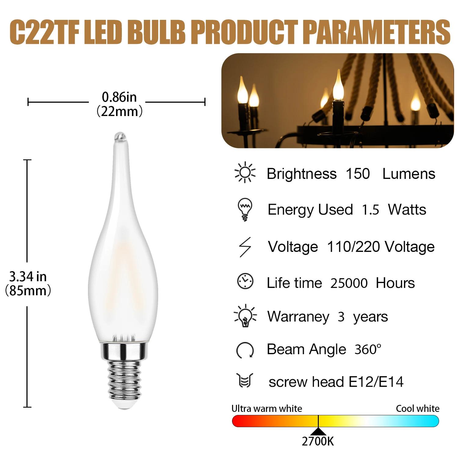 Ampoule LED E14 220V 110V C22, style rétro givré, remplacement pour chandelier, filament vintage, la