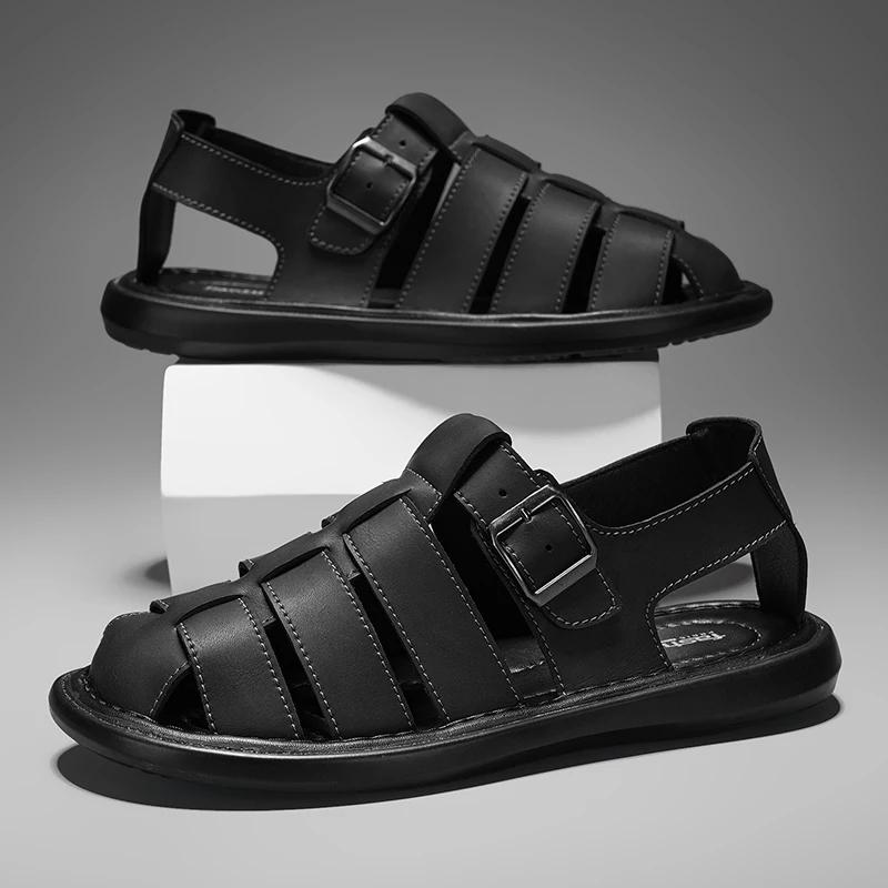 Sandales d'été en cuir de haute qualité pour hommes, chaussures romaines décontractées, chaussures d