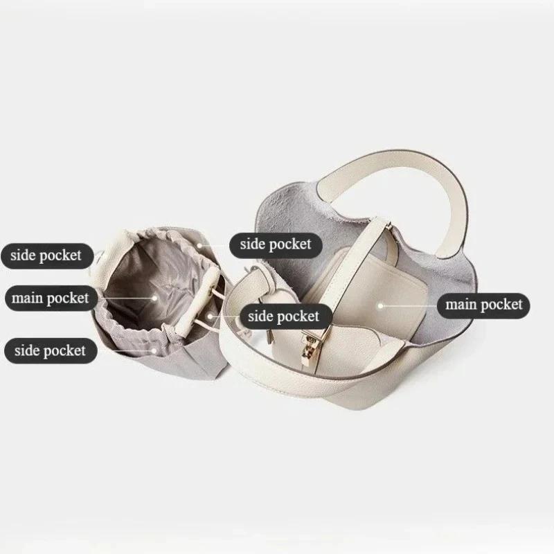 Sacs à main en cuir véritable pour femmes, petit panier seau, sacs à bandoulière de styliste, fourre
