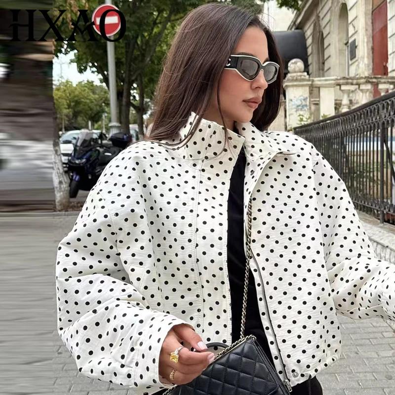 HXAO – veste bombardier à pois pour femme, demi-saison, surdimensionnée, manches longues, haut d'ext