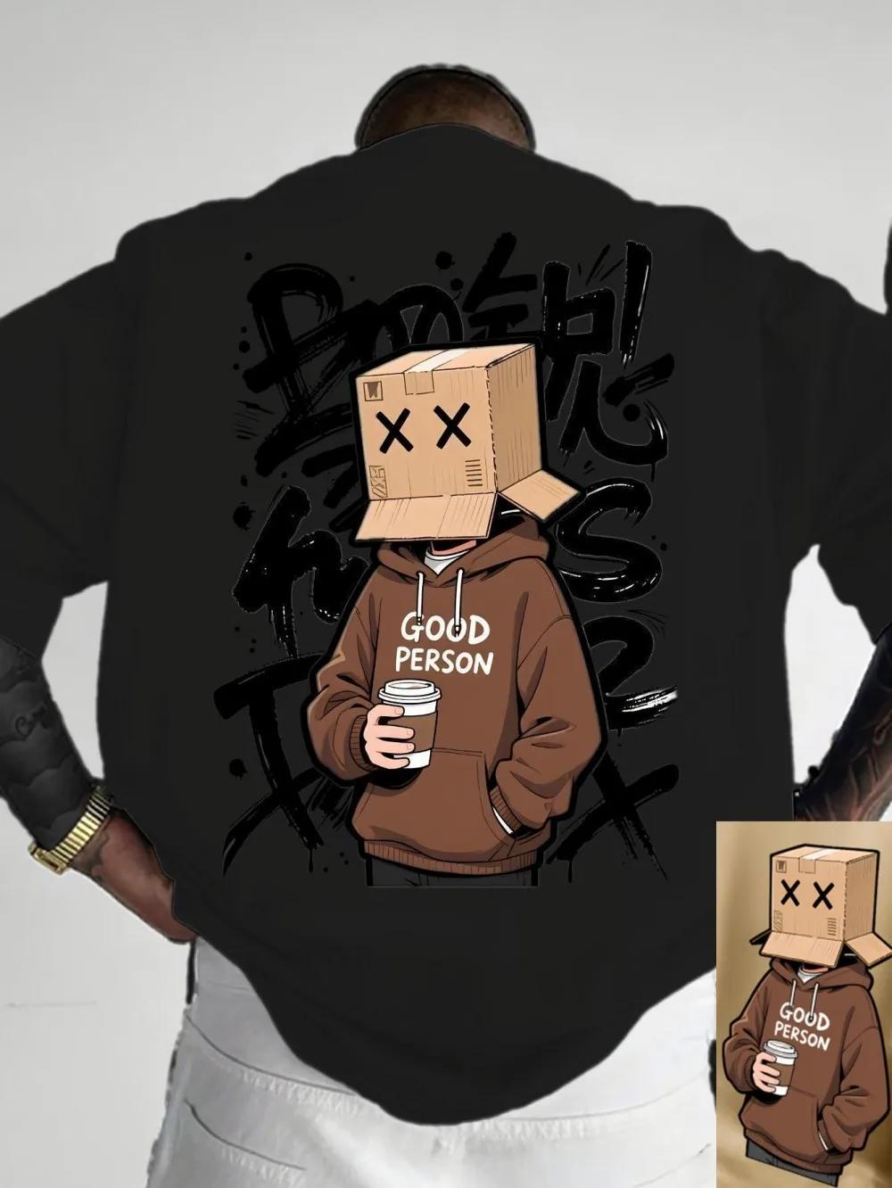 T-shirt col rond pour hommes, confortable et respirant, avec lettres de personnage de dessin animé a