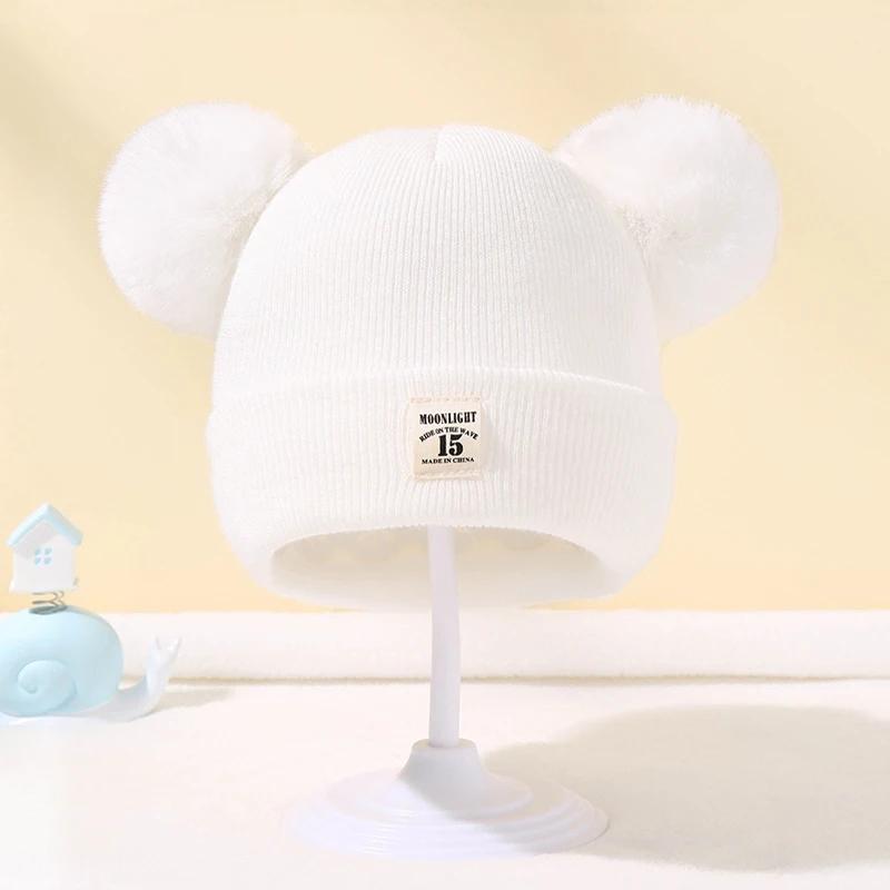 Automne hiver bébé chaud tricoté chapeaux avec Pom enfants tricot bonnet chapeau couleur unie enfant