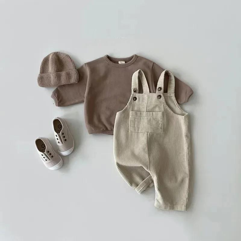 Automne hiver enfant en bas âge bébé garçons filles solide velours côtelé jarretelle barboteuse enfa