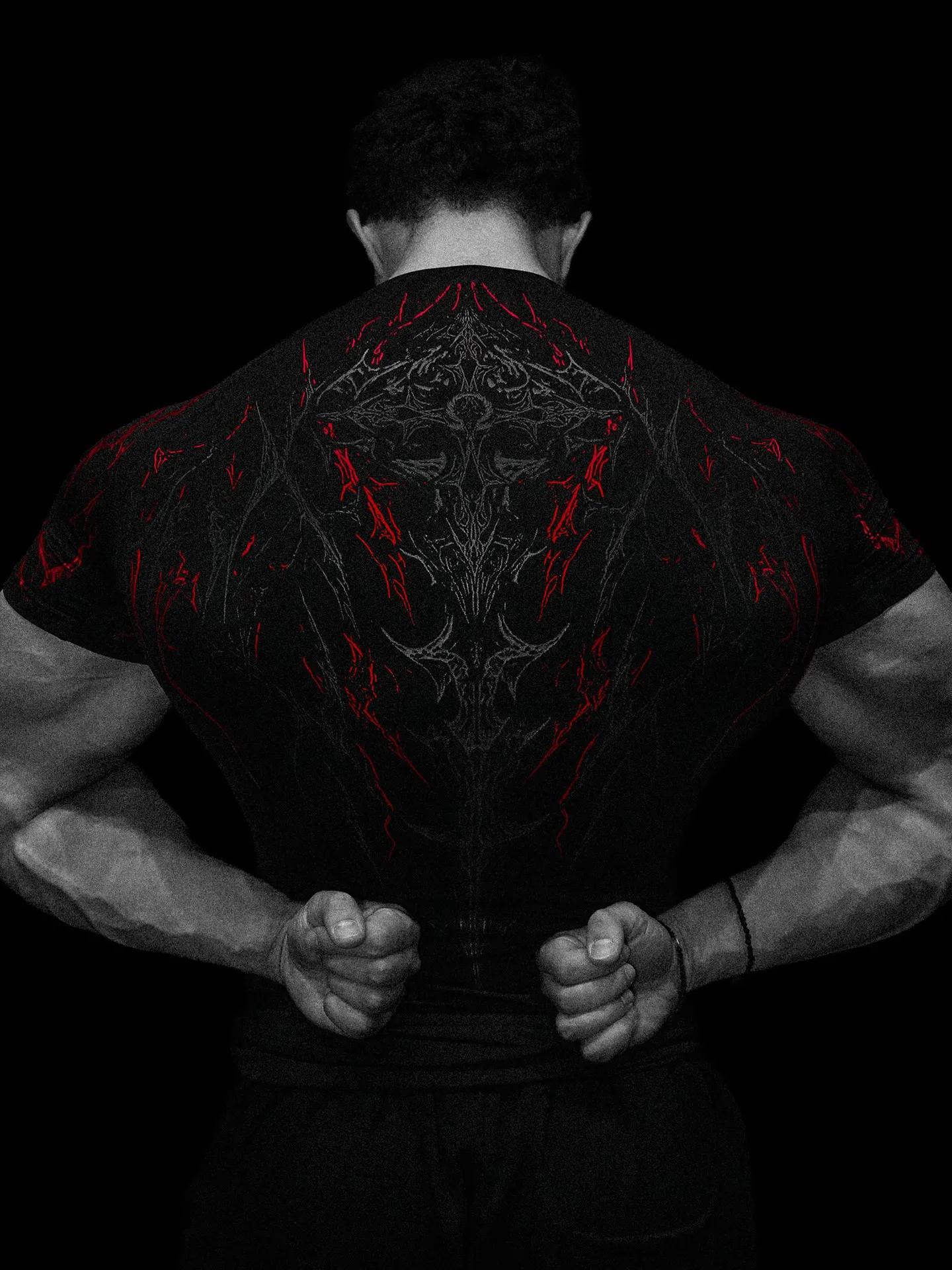 T-shirt de sport imprimé à compression à séchage rapide pour homme Dark Dragon Slayer, nouvelle coll