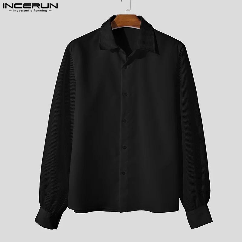 INCERUN hauts 2025 Style coréen mode nouveaux hommes Texture fosse rayure chemises décontracté Simpl