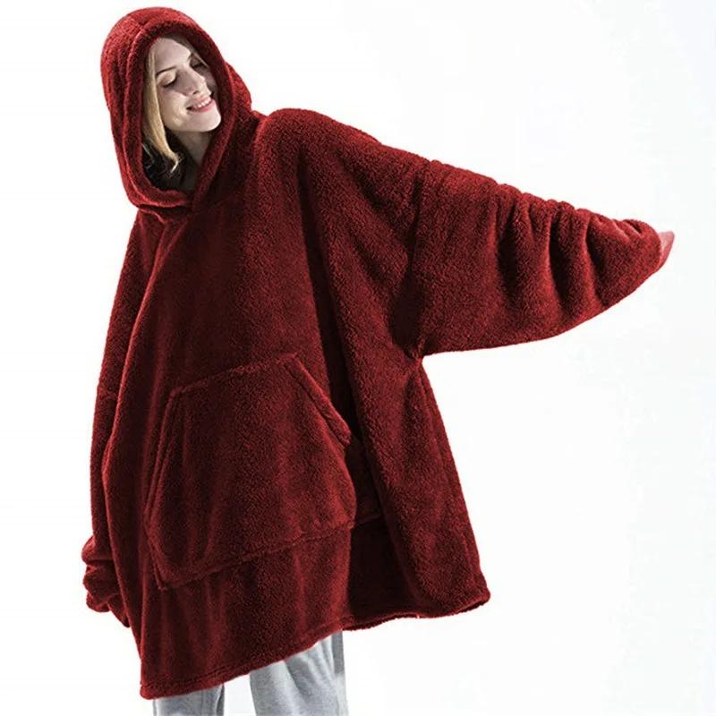 Couverture à capuche avec sourire double face pour hommes et femmes, grande poche, robe surdimension