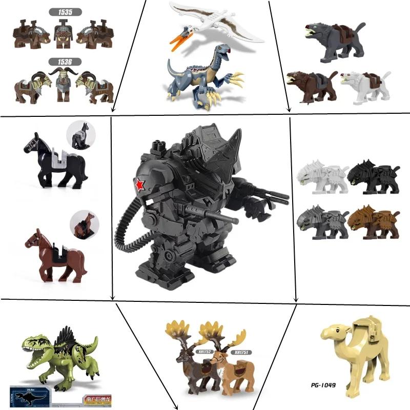 Blocs de construction d'animaux classiques, cheval de guerre créatif, élan, sanglier, loup, briques