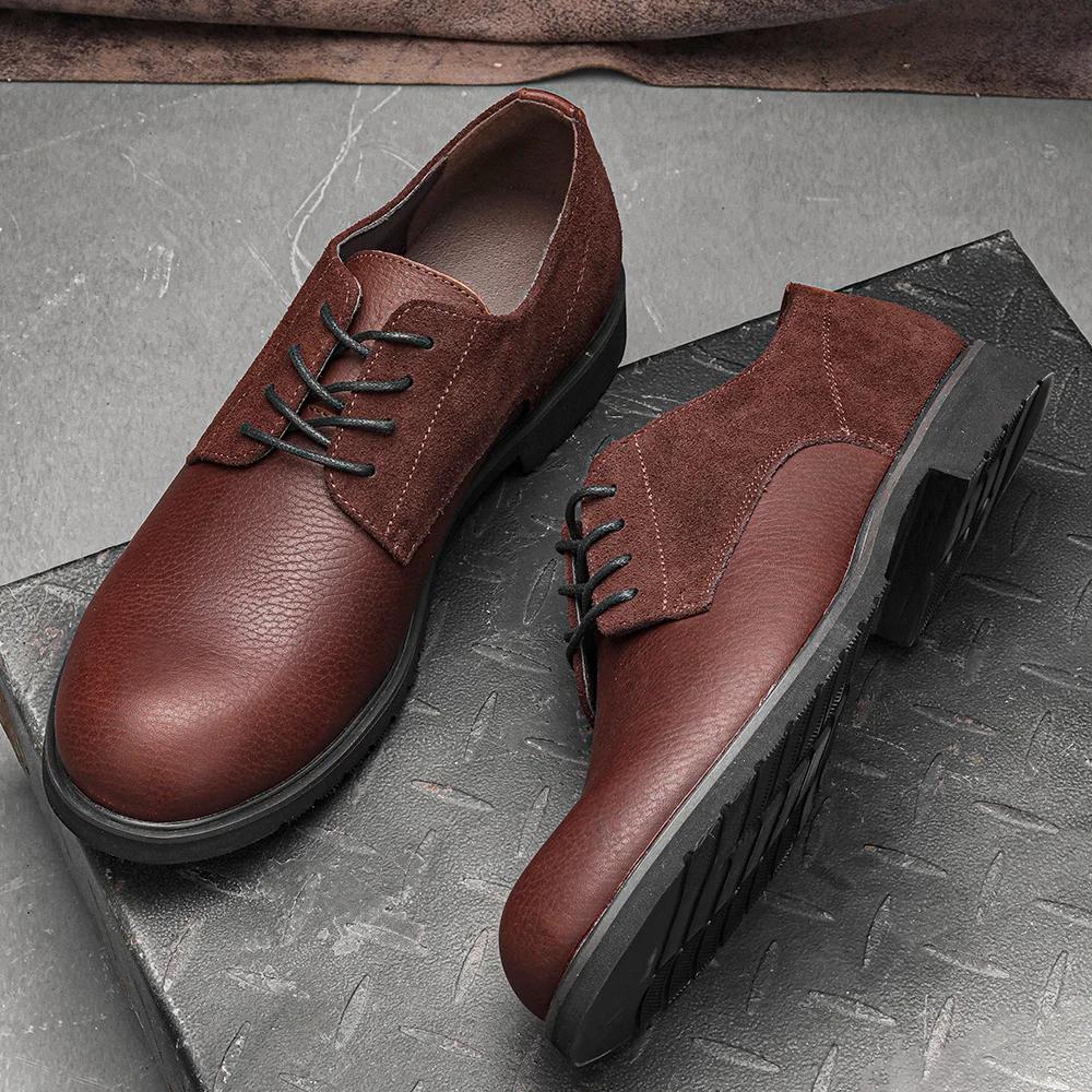 Chaussures Derby en cuir véritable pour hommes, chaussures décontractées à semelle épaisse pour homm
