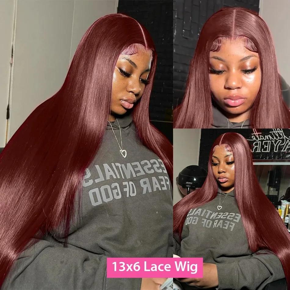 Perruque Lace Front Wig Brésilienne Naturelle Cheveux Lisses, Brun Rousse, Auburn, Cuivre, 13x6, Den
