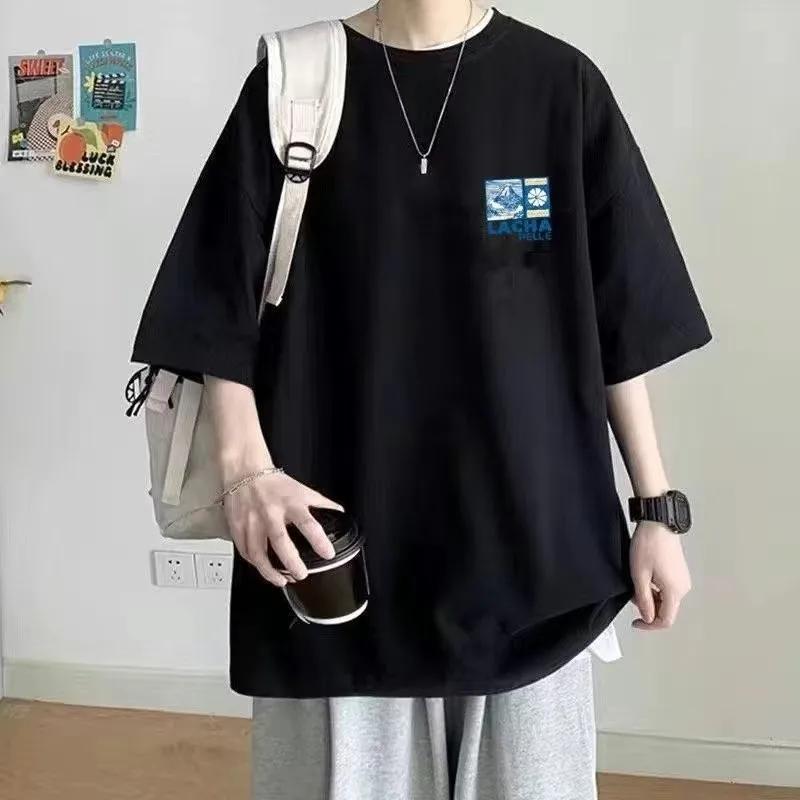 T-shirt doux imprimé Fuji pour homme, double tenue polyvalente, mode coréenne At Fitting, américain