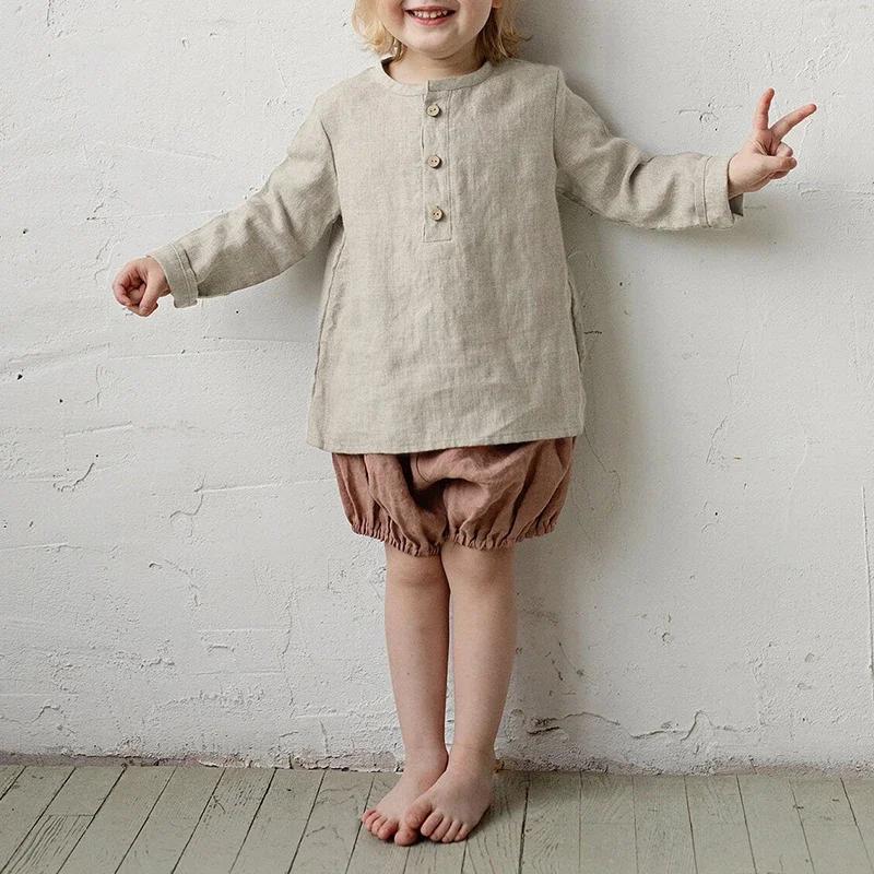 Chemise décontractée en coton et lin pour enfants, nouvelle collection automne 2026, style rétro Mor