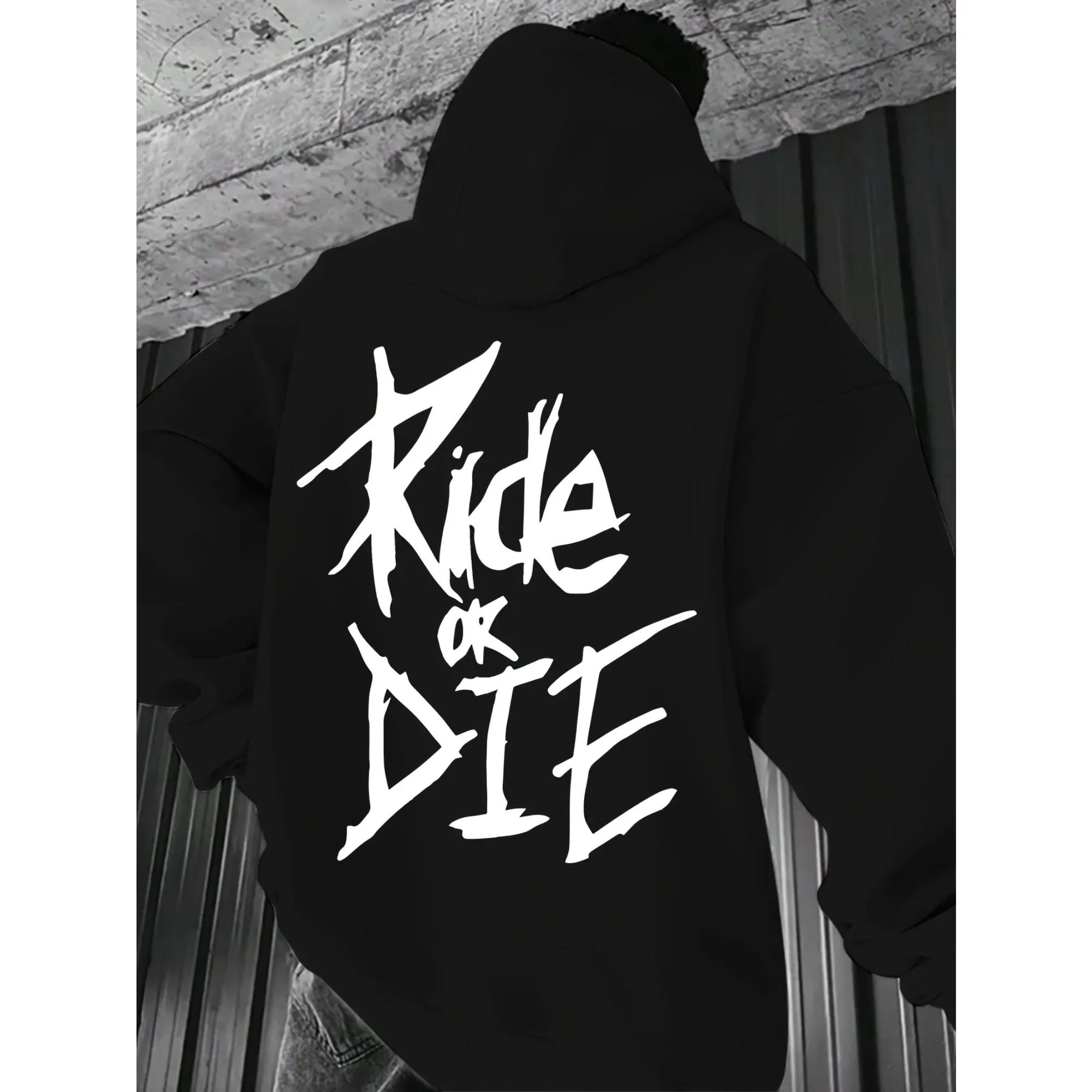 Sweat à capuche pour hommes avec lettrage Ride or Die imprimé adulte pull sweat rue décontracté conf
