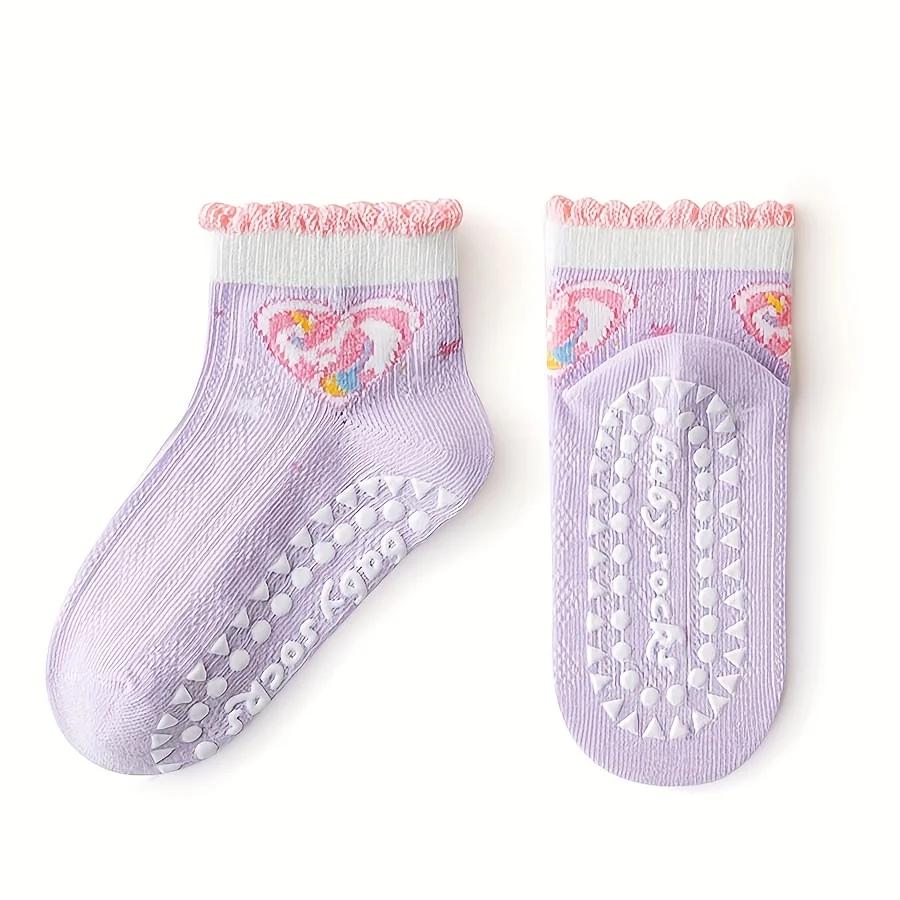 5 paires de chaussettes de sol pour enfants avec colle en dentelle, motif cœur licorne, garçons et f