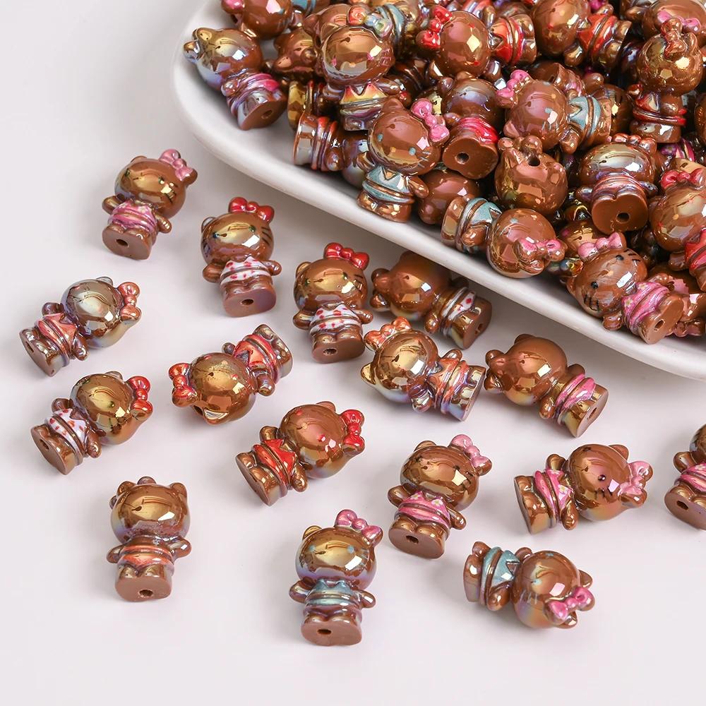 10 pièces marron Sanrio Hello Kitty perles en résine bijoux perle d'intervalle en vrac pour bricolag