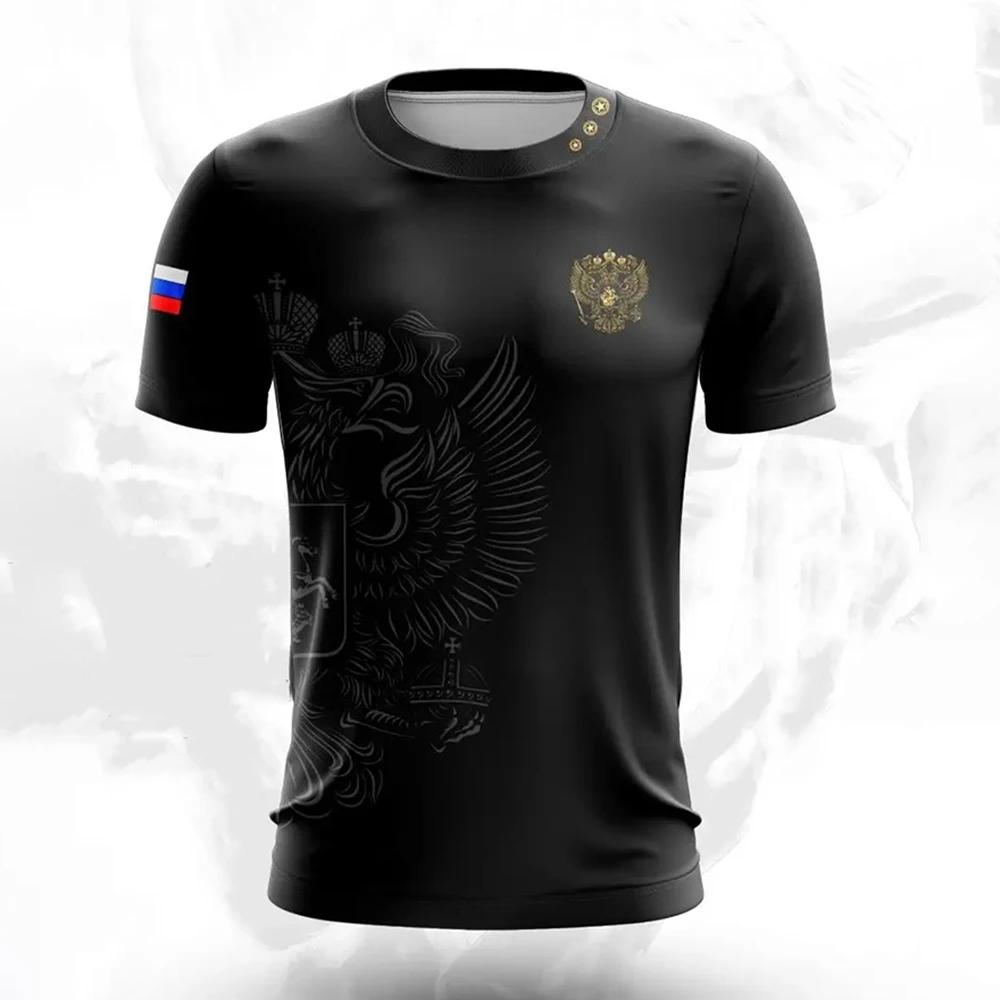 T-shirt manches courtes col rond pour homme, surdimensionné, à la mode, avec drapeau National russe