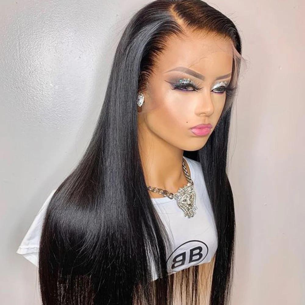 Moxika-Perruque Lace Front Wig naturelle lisse, cheveux humains, 13x4, 30 pouces