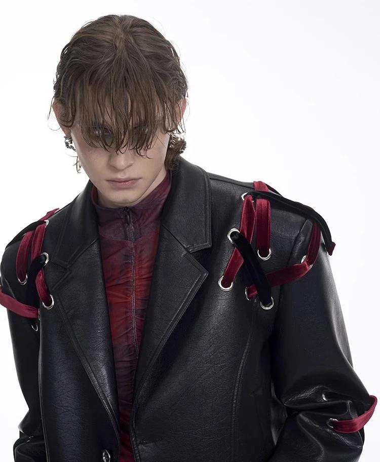 Mauroicardi printemps automne surdimensionné Cool noir Pu veste en cuir hommes épaulettes à manches