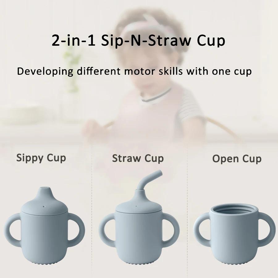 Tasse de paille en Silicone pour bébé, 1 pièce, deux couvercles, sans BPA, stockage Portable, conten