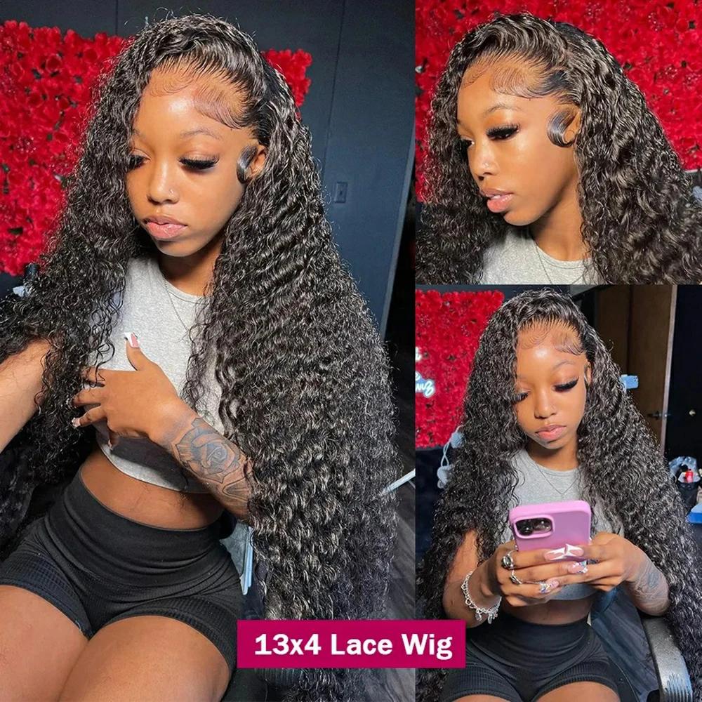 Perruque Lace Front Wig Brésilienne Naturelle, Cheveux Bouclés, Deep Wave, 13x4, 13x6, HD, Densité 2