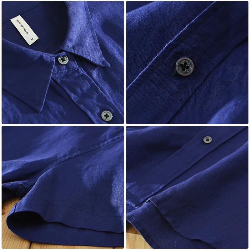 Chemise en Lin à Manches Courtes pour Homme, Vêtement Respirant, Décontracté, Artistique, Solide, po