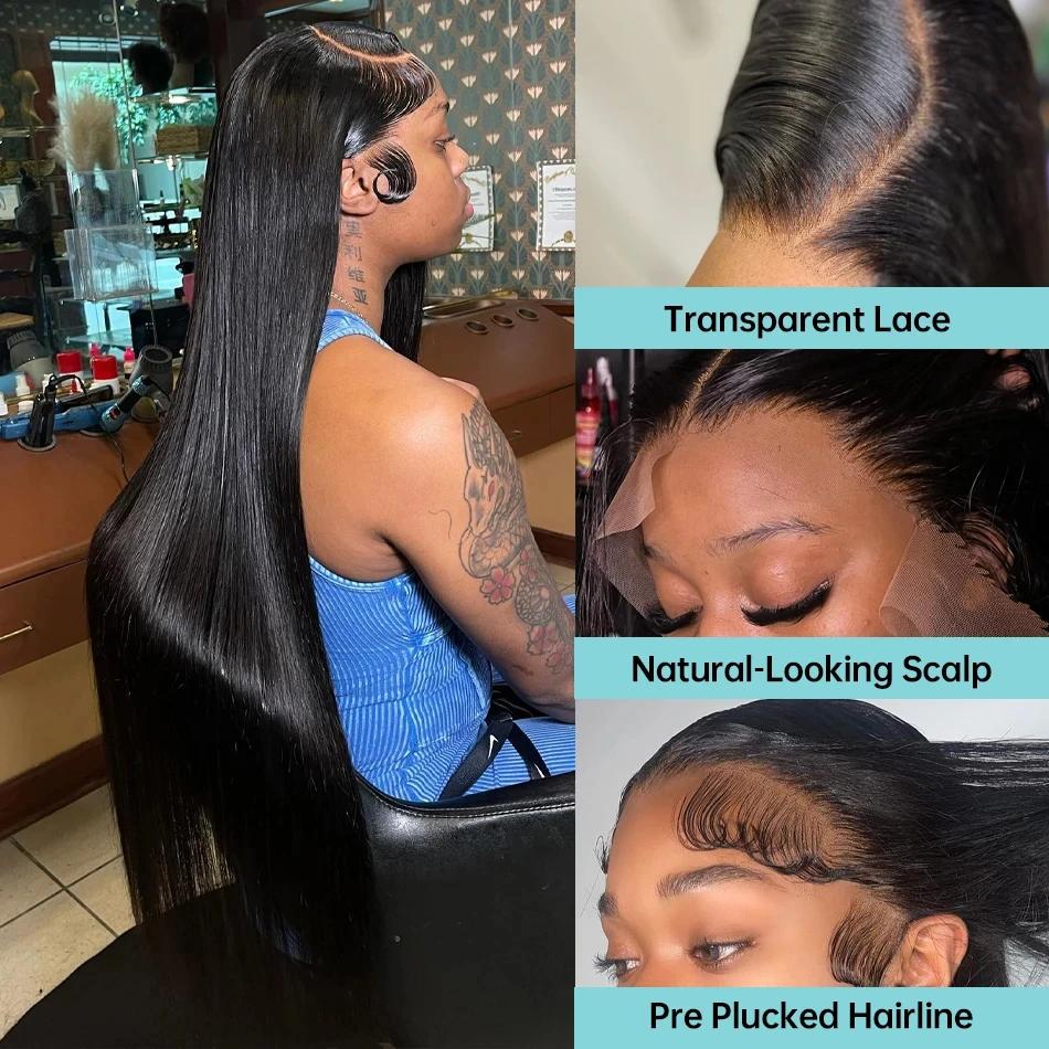 Wiggogo 250 densité Hd dentelle frontale perruque os droit perruques de cheveux humains 30 pouces Hd