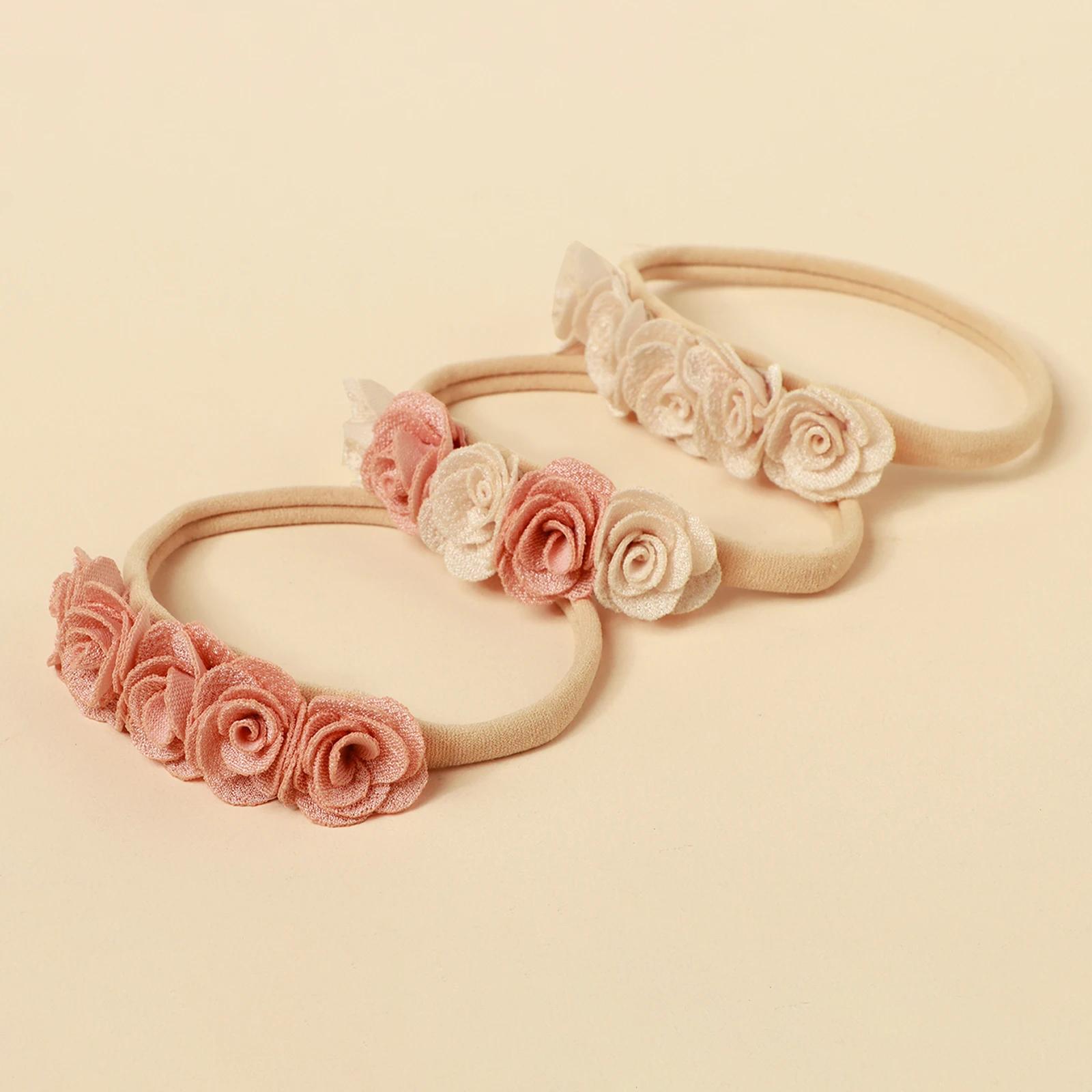 5 pièces rose dentelle Simulation fleurs cheveux accessoires pour nouveau-né fille épissage bandeau