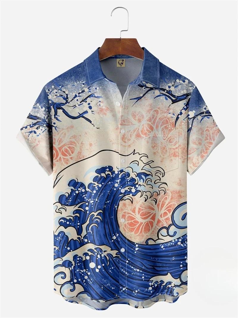 Chemises hawaïennes pour hommes, hauts à manches courtes, Style japonais, impression 3D, vêtements g