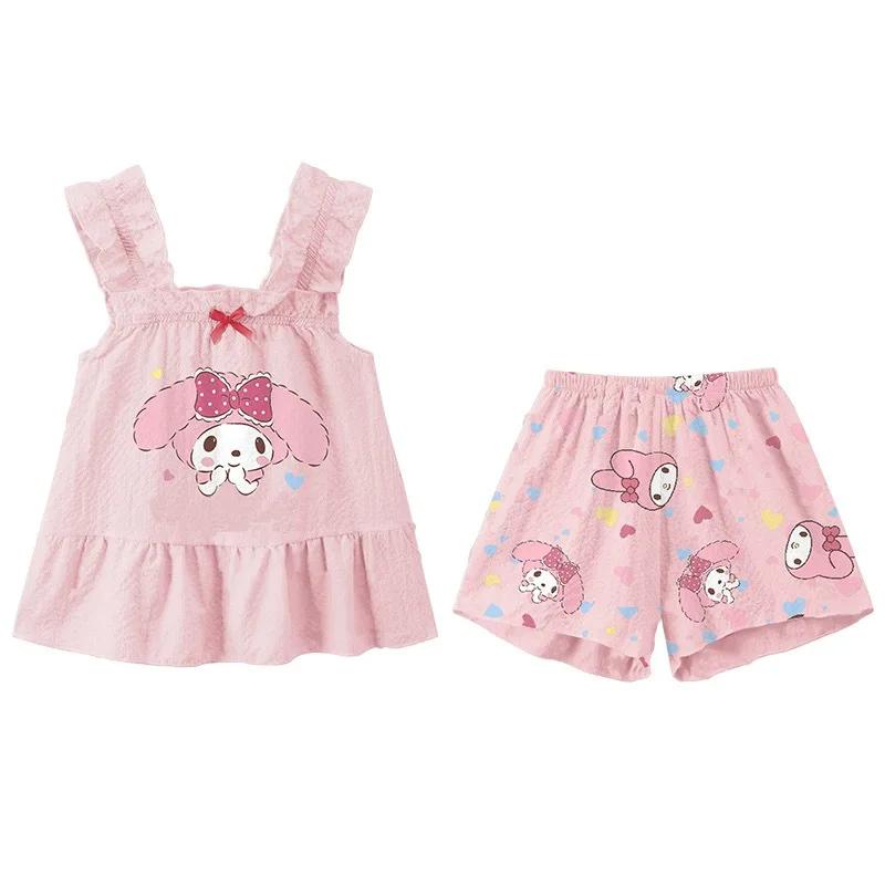Ensemble pyjama deux pièces Sanrio Hello Kitty, gilet sans manches, short fin et léger, vêtements de