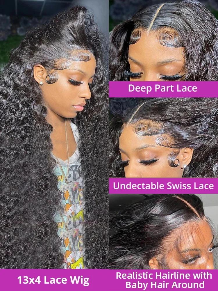 Perruque Lace Frontal Water Deep Wave 13x4 13x6 360 HD en cheveux humains bouclés, 30 40 46 pouces,